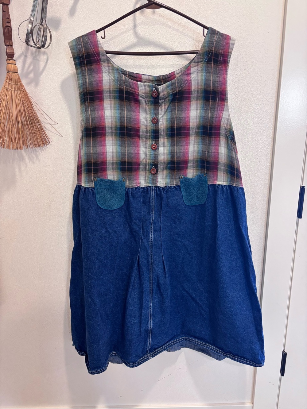 Vintage Carole Little Women's Plaid and denim  Cotton dress — Multicolo